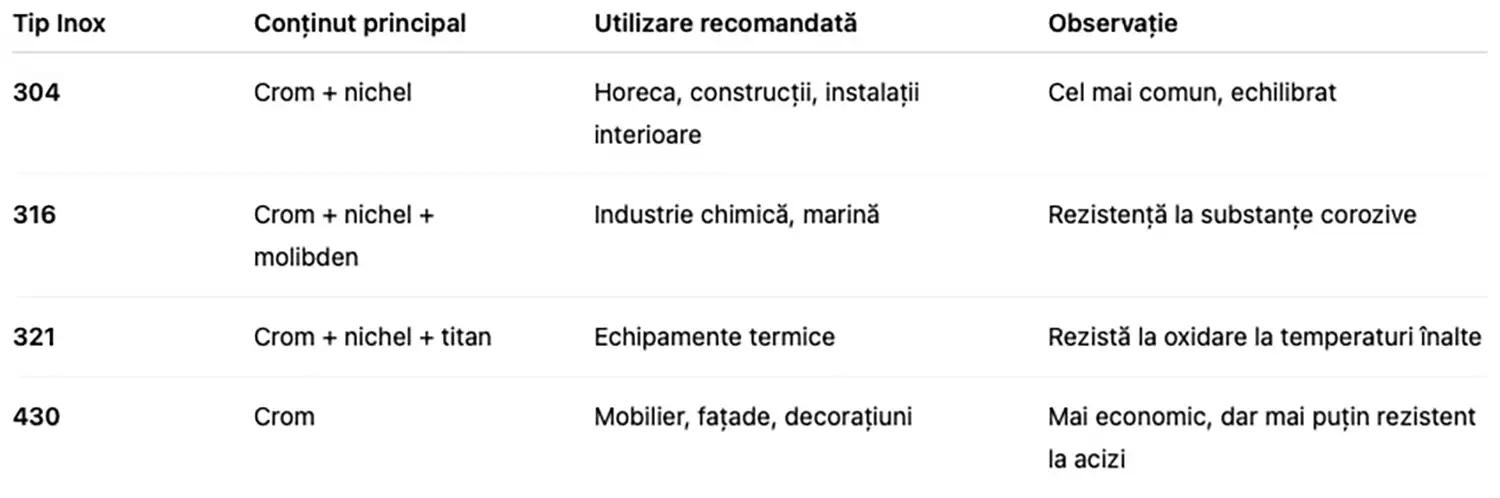 Tipuri de inox utilizate în aplicații industriale