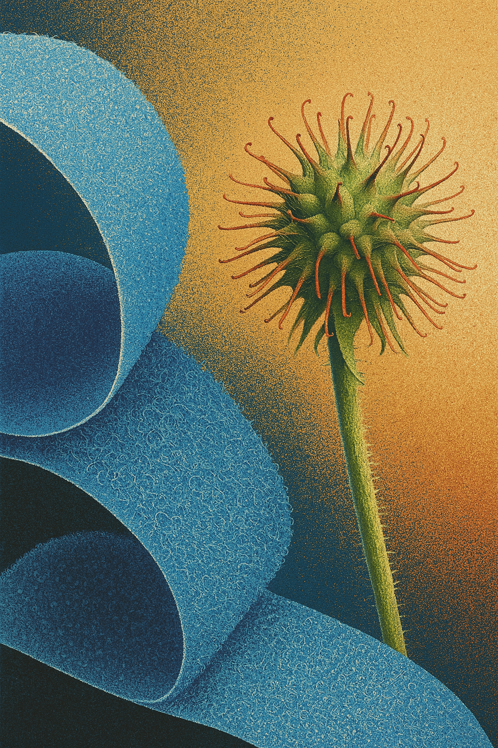 Split image showing burr closeup and velcro hooks closeup