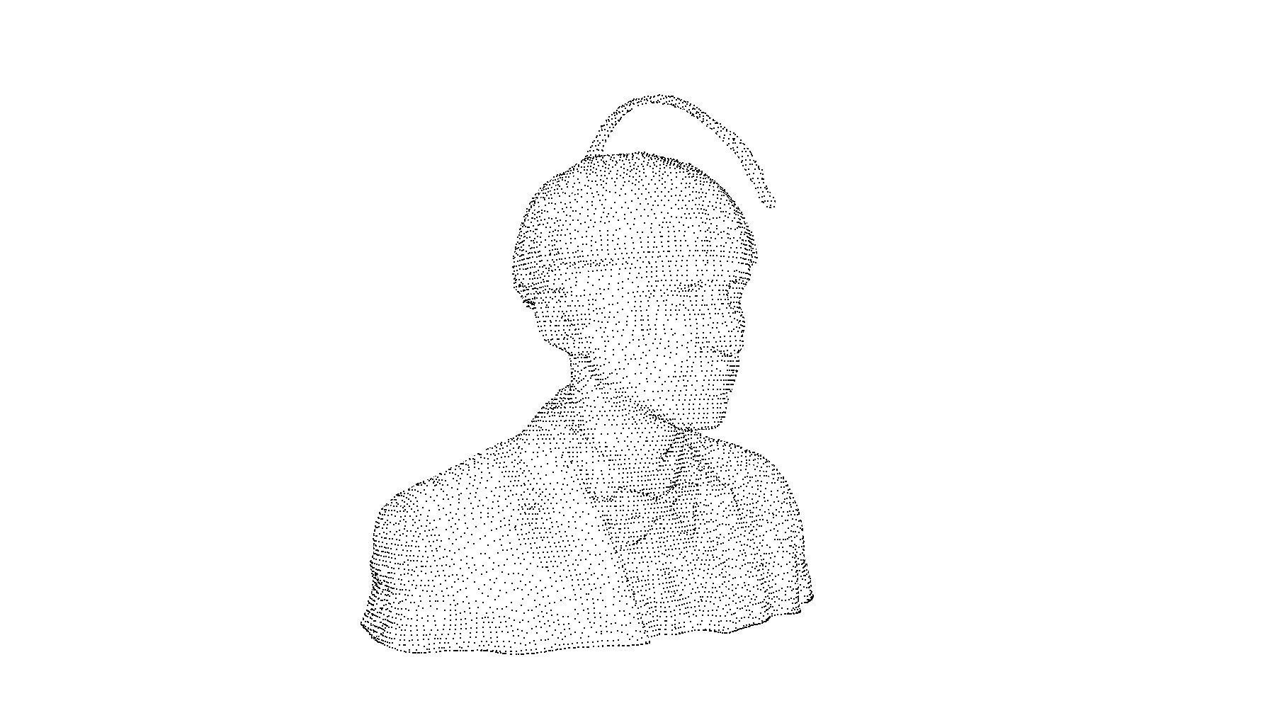 3D point cloud scan data of Neil Harbisson showing thousands of spatial coordinates