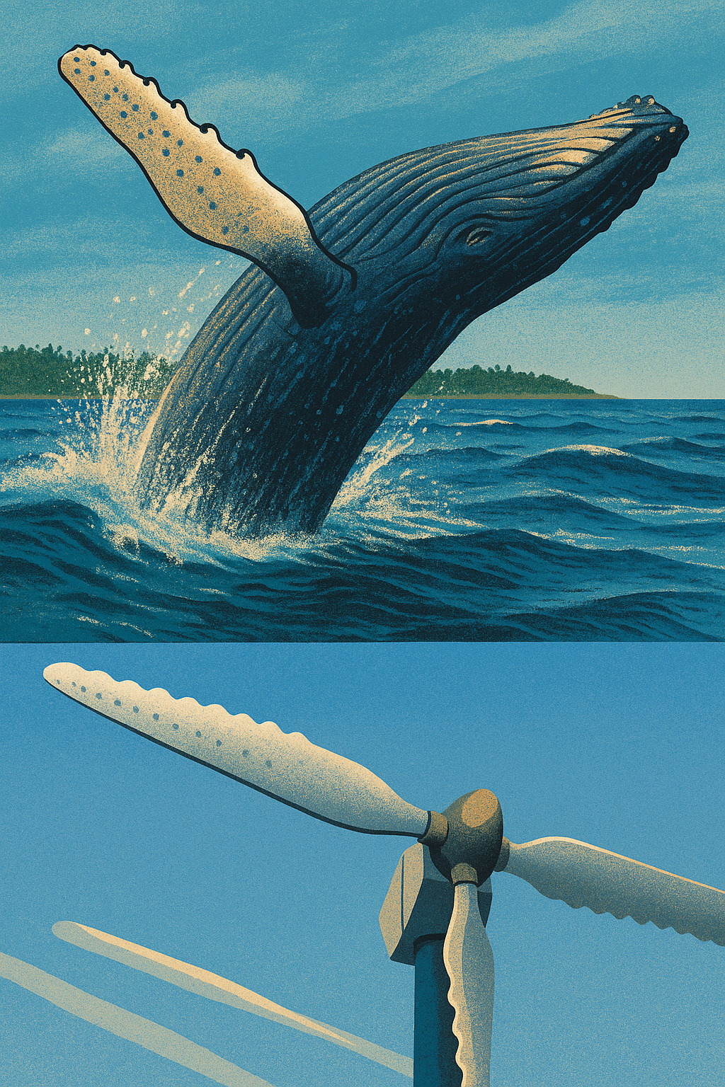 Whale fin tubercles and wind turbine blade comparison
