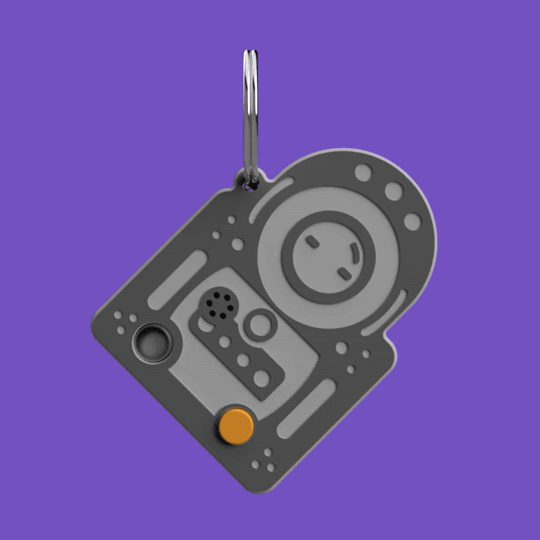 Digital Voice Box robot with LED eye illuminated, responding to voice input