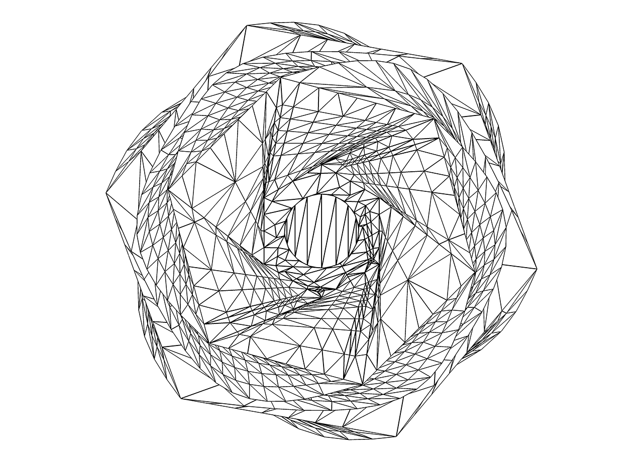 Wireframe render of a lamp design. Spiral shape.