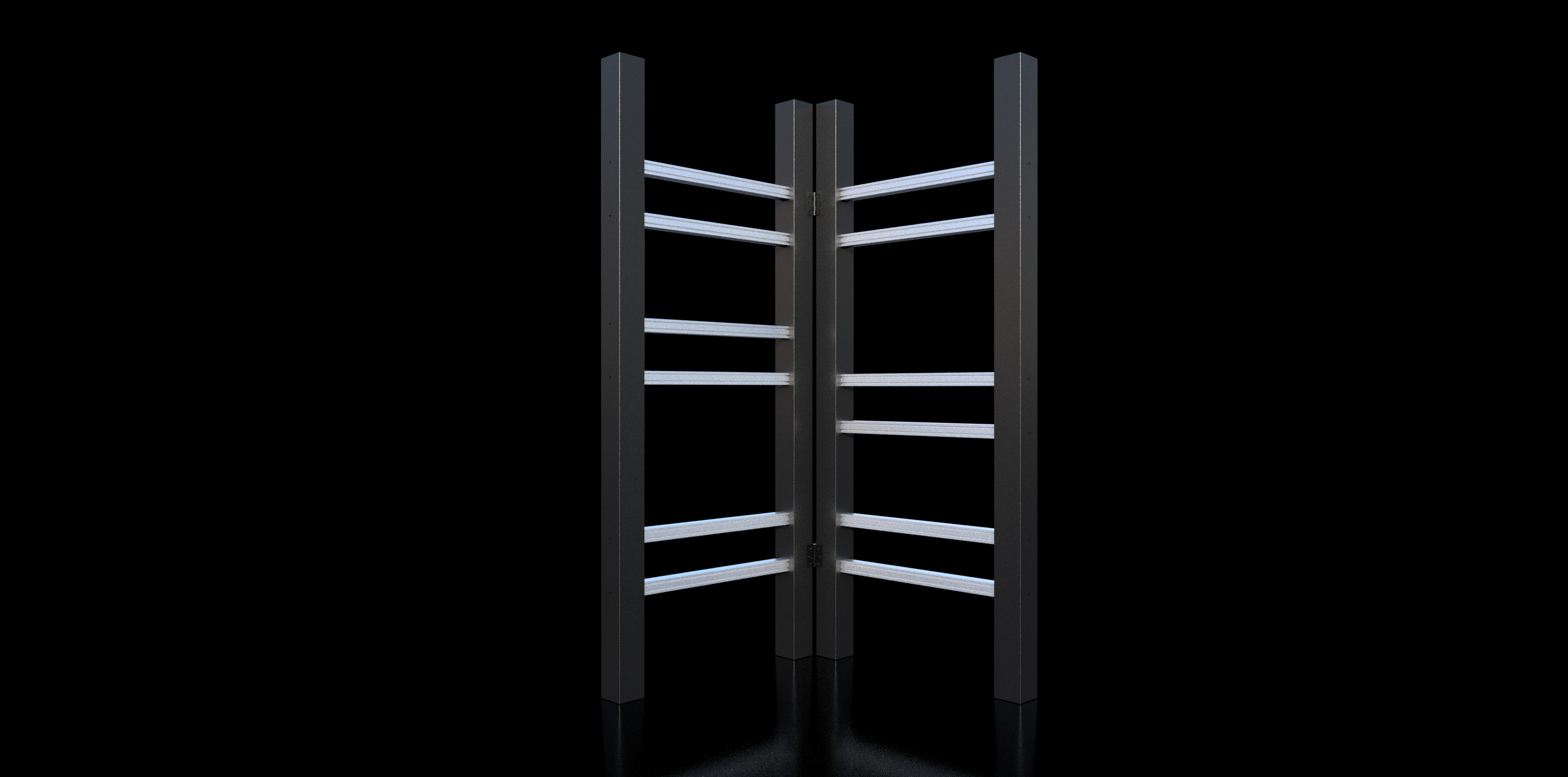 Technical drawings and CAD model of the recyclable scaffold framework made from recycled plastic and aluminum