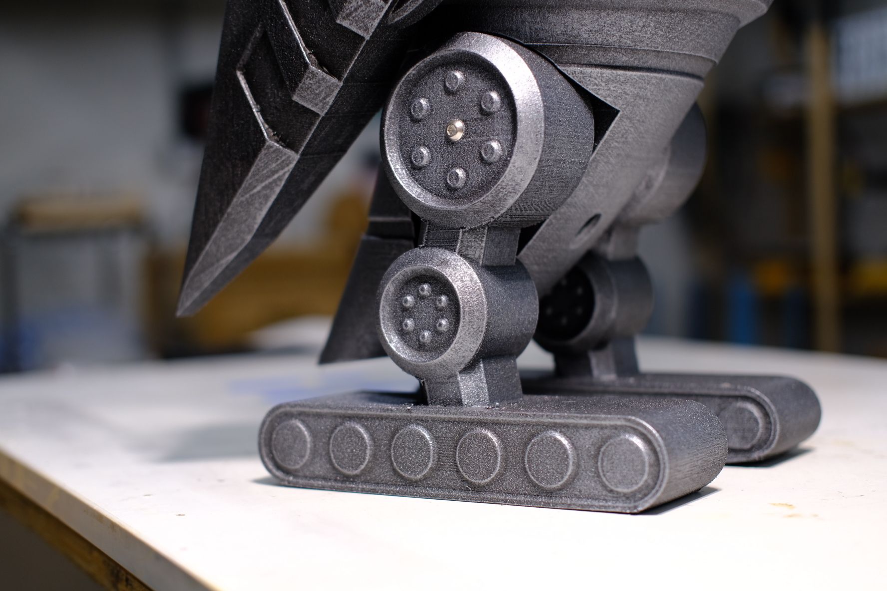 Detail of Robo-Owl's exposed leg mechanics