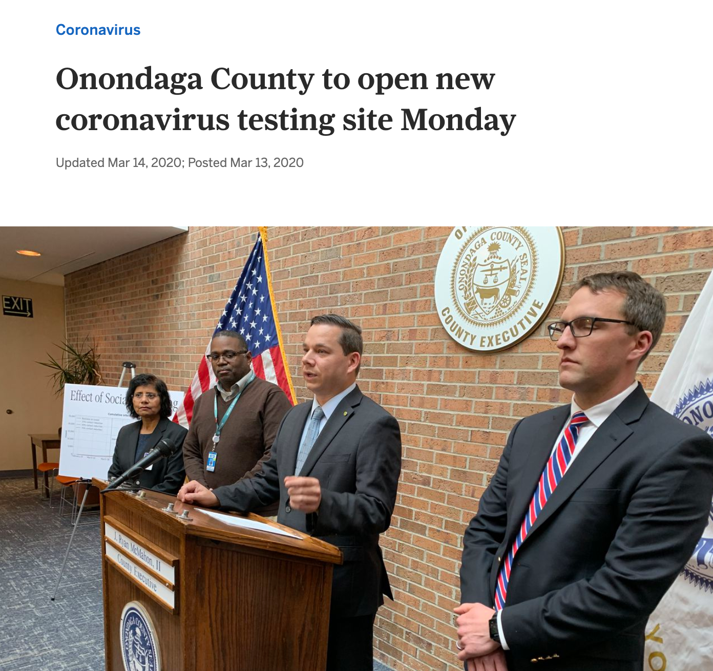County Executive Ryan McMahon announcing the testing center for COVID-19