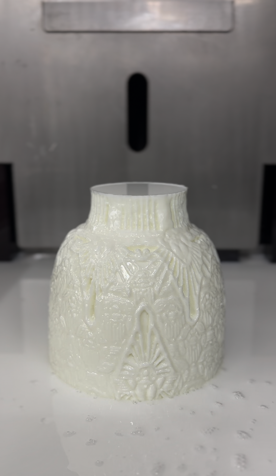Think Variant SLA resin 3D printer fabricating the Scarab Vase with extraordinary detail