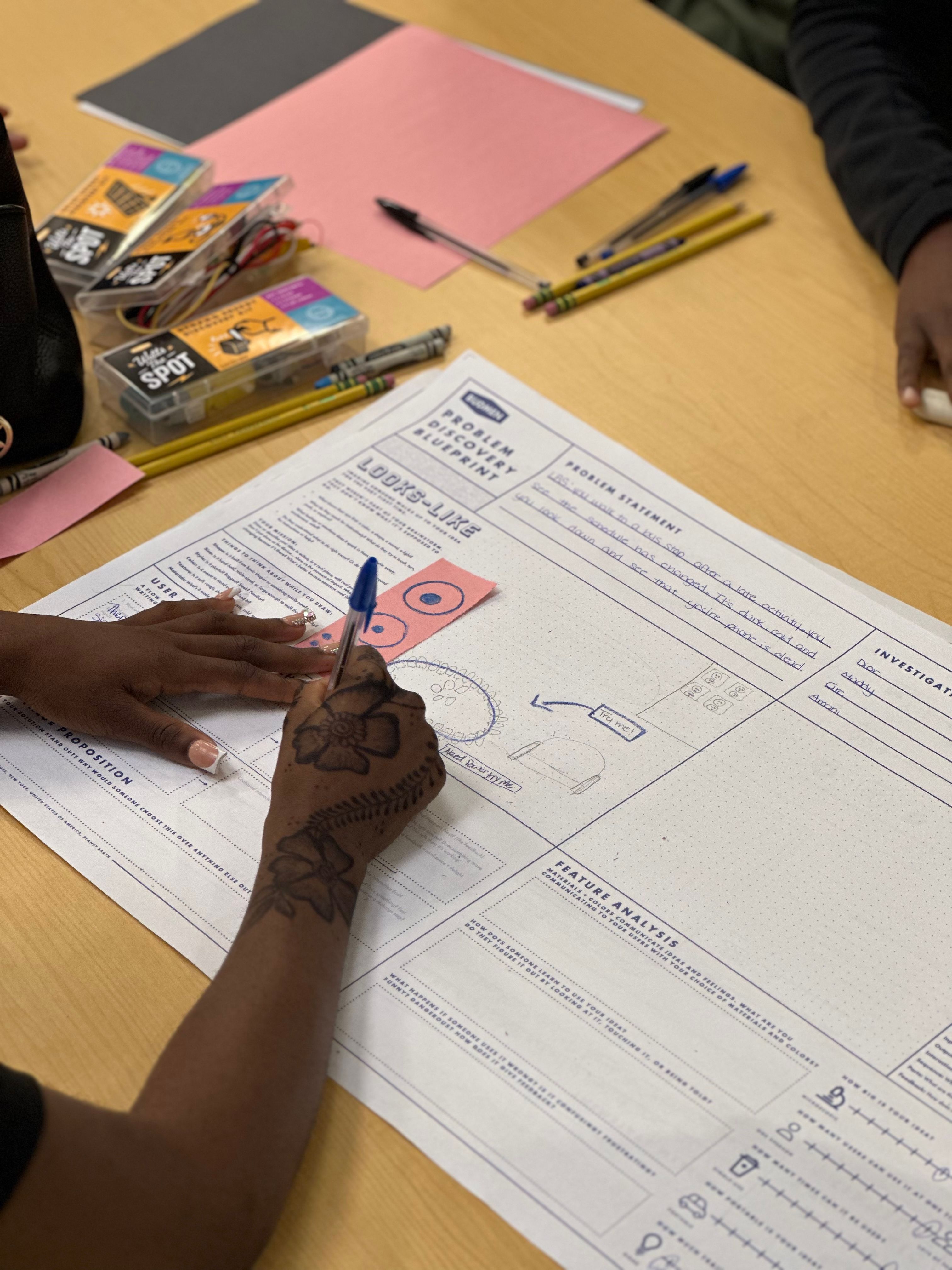 Students refining prototypes integrating renewable energy components