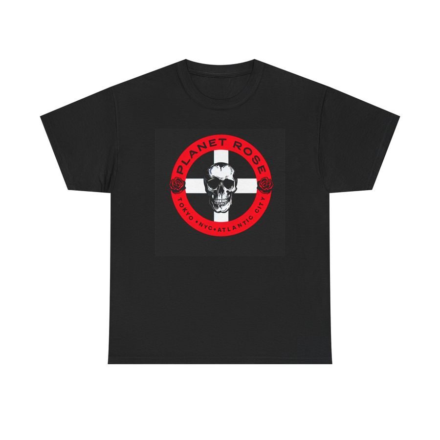 Black Planet Rose t-shirt with the red skull and rose logo on the chest