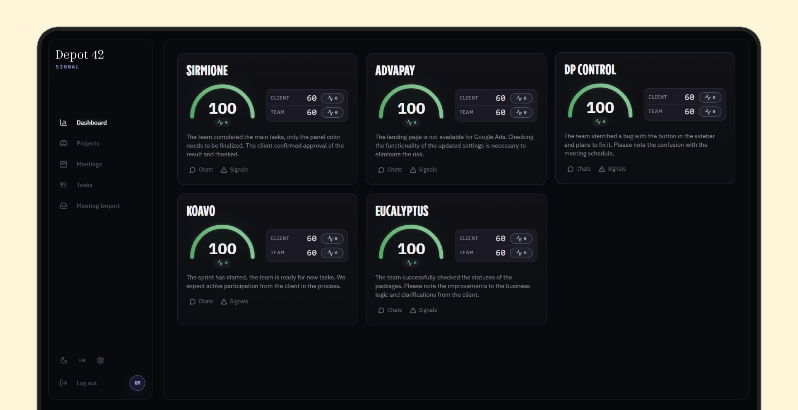Signal's dashboard