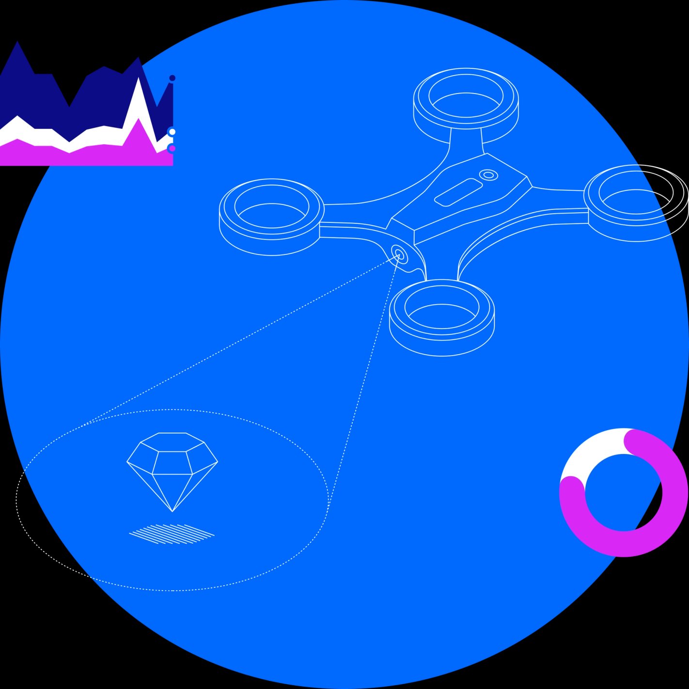 Serpzilla illustration: drone scanning a diamond