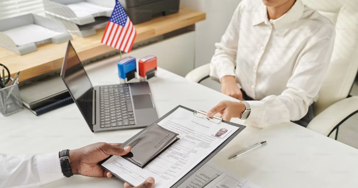 An international applicant preparing UK private school application documents and passport at a desk