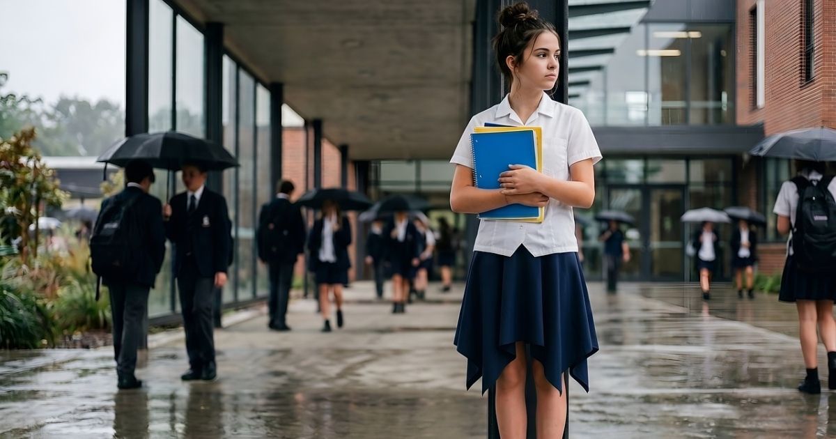 British independent day and boarding school campus grounds with pupils