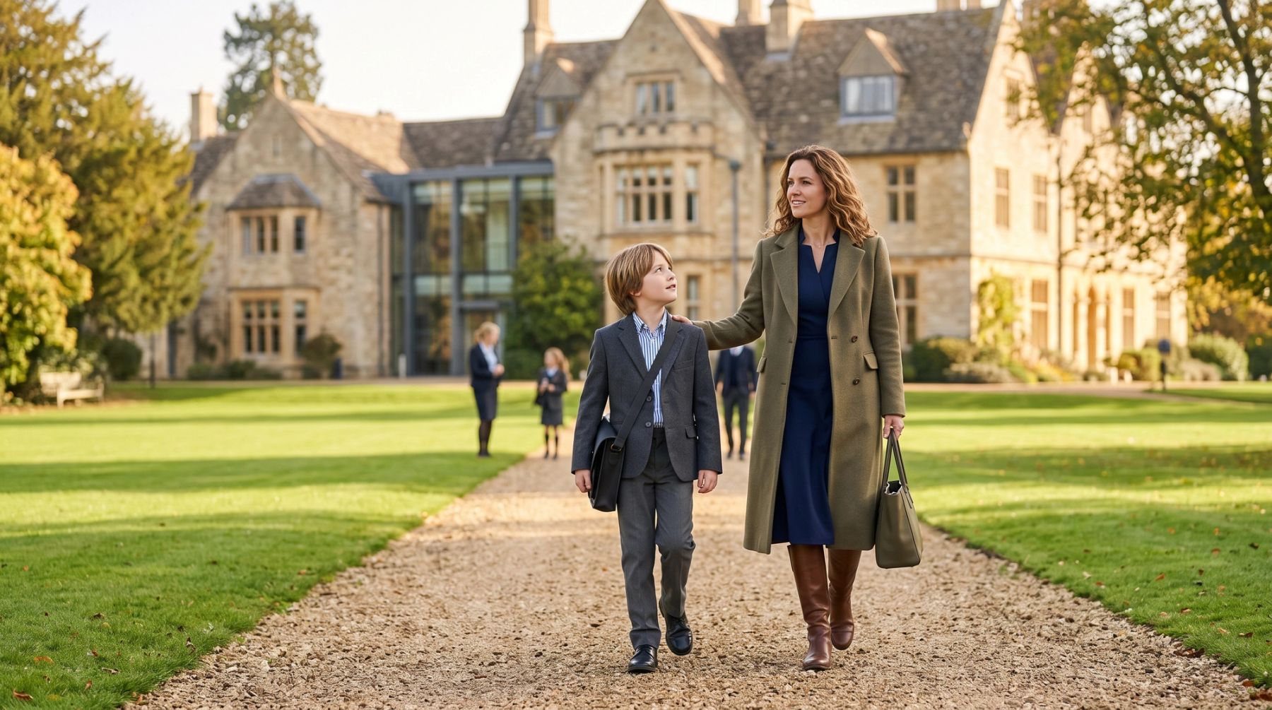 Mother and child visit a UK Independent School