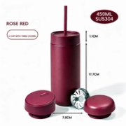 Rose red 16oz tumbler with three lids
