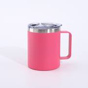 Bright pink 12oz insulated coffee mug with handle
