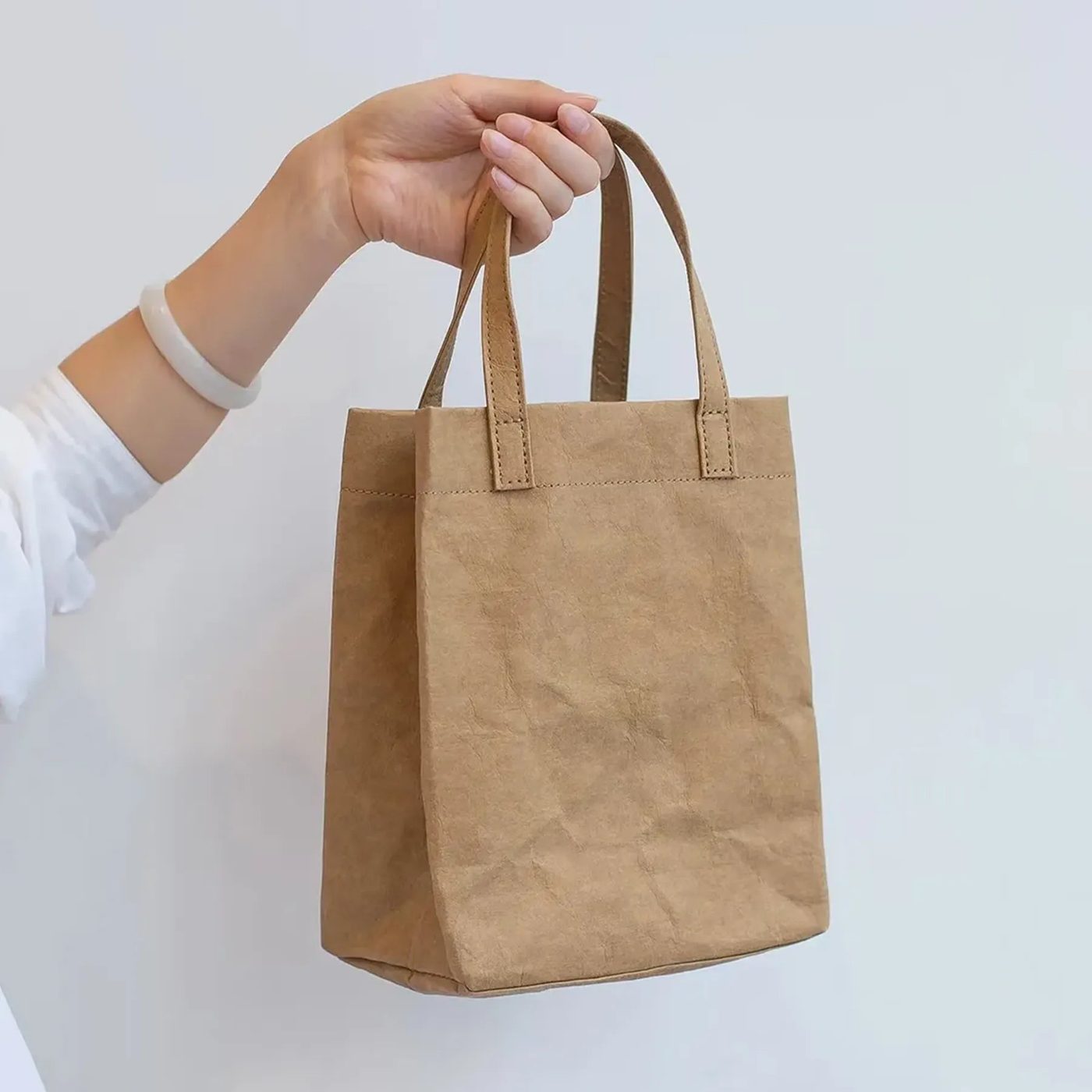Custom Washable Kraft Paper Flat-Handle Tote Bag image 1