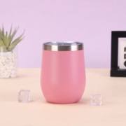 Pink 12oz egg-shaped insulated tumbler