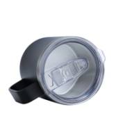 Transparent push-seal lid on the 12oz insulated coffee mug