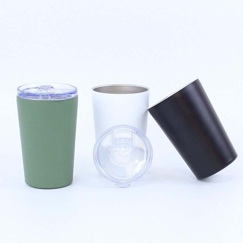 Sage green, white, and black 12oz slim tumblers