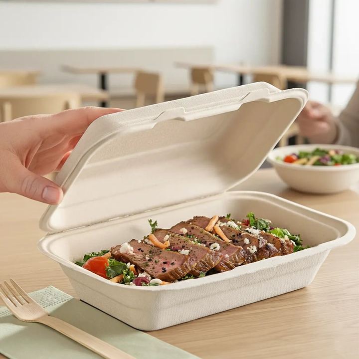 Custom Sugarcane Fiber Clamshell Packaging