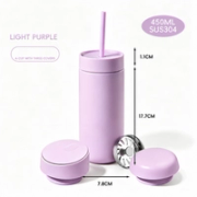 Light purple 16oz tumbler with three lids