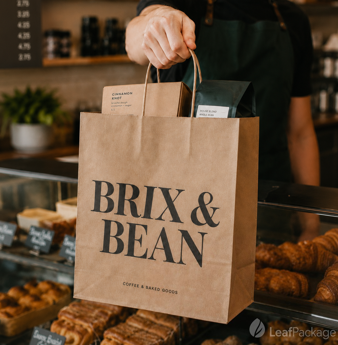 Custom Kraft Paper Takeout Bags with Handles image 1