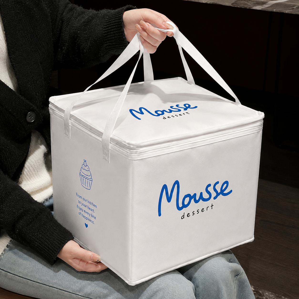 Custom Square Cake Insulated Cooler Takeout Tote Bag with Handle image 1