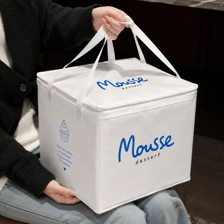 Custom Square Cake Insulated Cooler Takeout Tote Bag with Handle