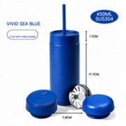 Vivid blue 16oz tumbler with three lids