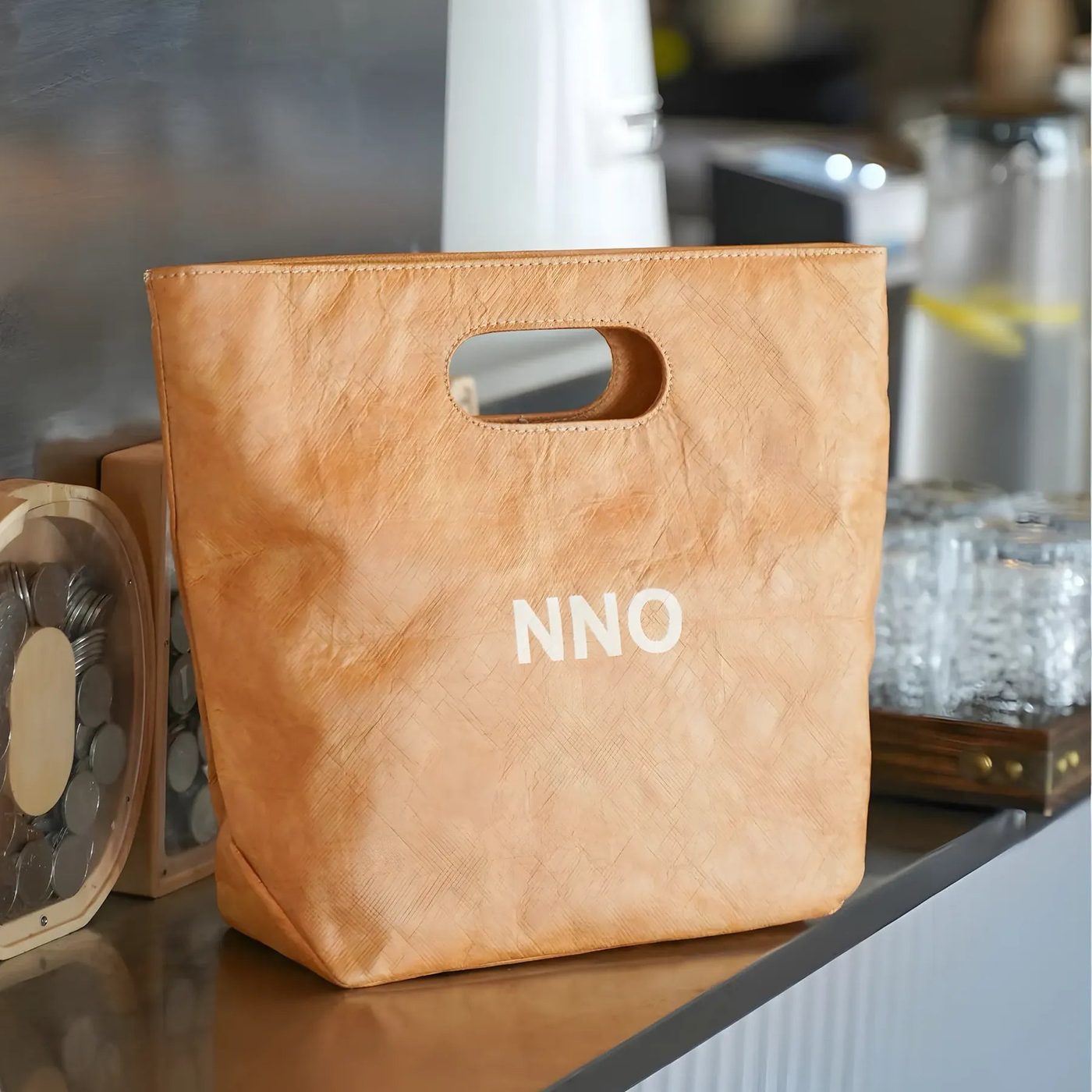 Custom Washable & Durable Kraft Paper Die-cut Handle Tote Bag image 1