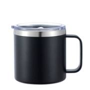 Black 12oz stainless steel insulated coffee mug with transparent lid