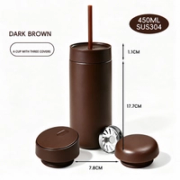 Dark brown 16oz tumbler with three lids