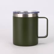 Olive green 12oz insulated coffee mug with handle