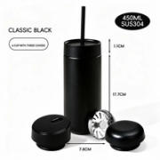 Classic black 16oz tumbler with three lids