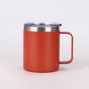 Orange-red 12oz insulated coffee mug with handle