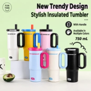 Complete colour range of handled 25oz insulated tumblers
