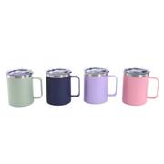 Mint, navy, lavender, and pink handled coffee mugs