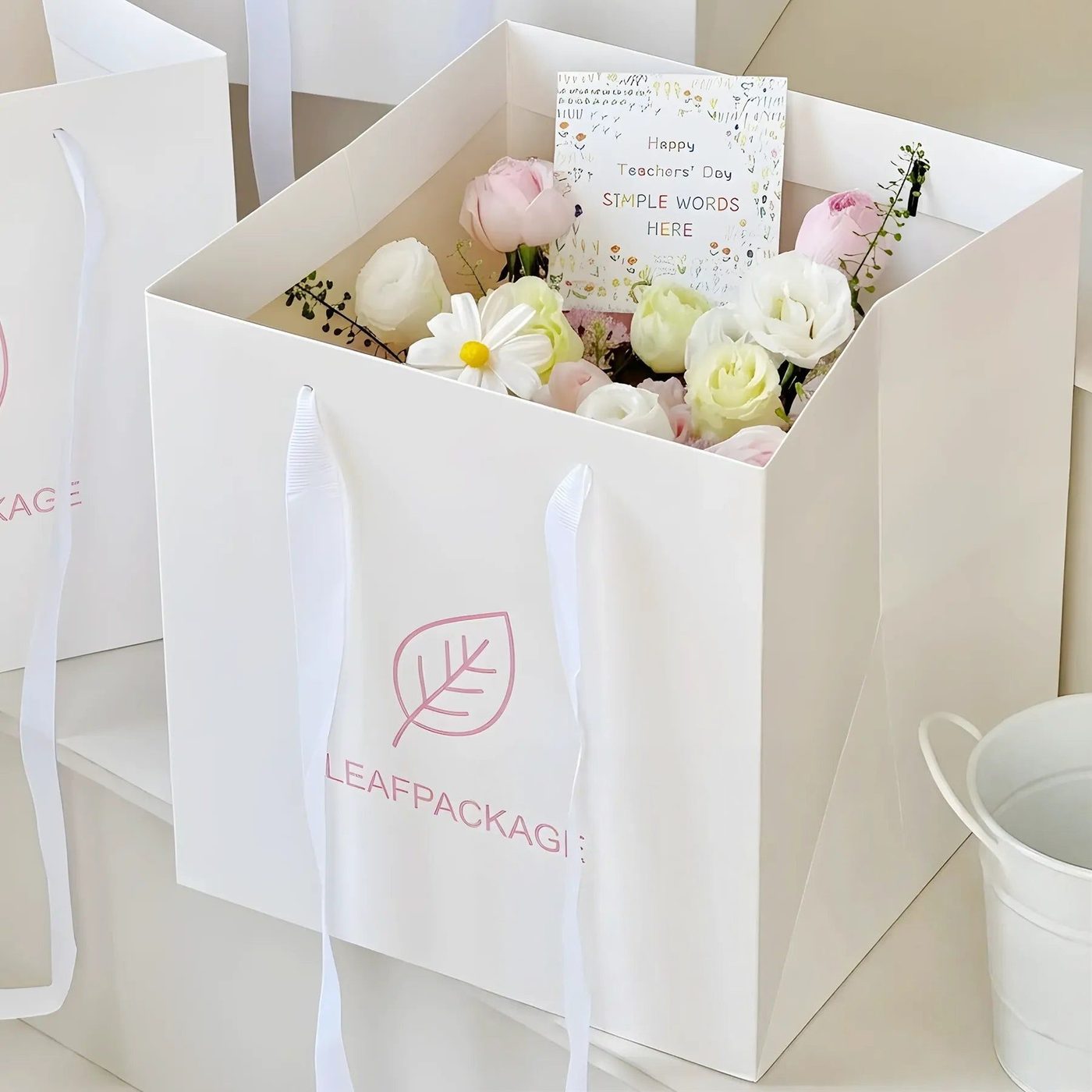 Custom Flower Bouquet Tote Bags with Ribbon Handles image 1