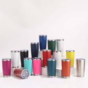 Powder-coated 20oz car tumblers in multiple stock colours