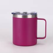 Deep pink 12oz insulated coffee mug with handle