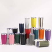 Complete colour range of 20oz powder-coated stainless steel car tumblers