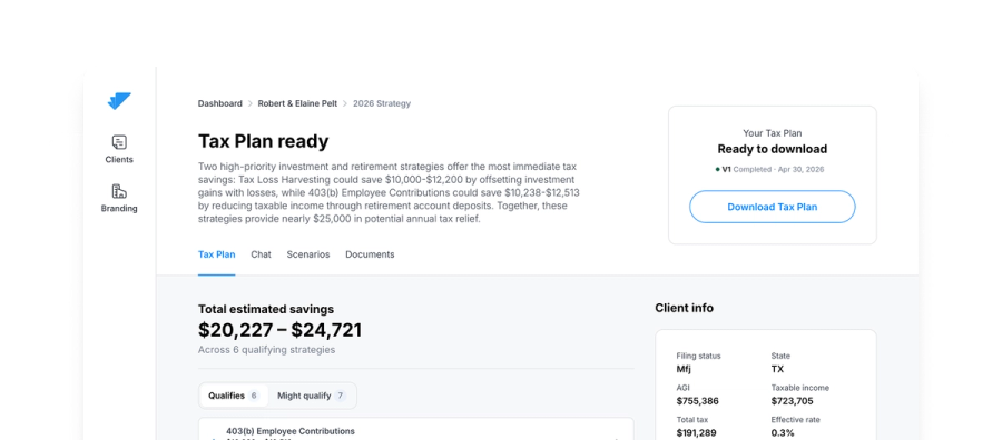Tax Plan dashboard preview