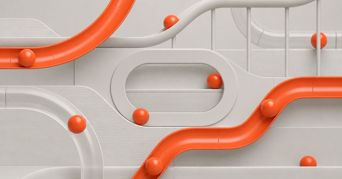 Change impact analysis: orange signal paths flowing one way through a light-grey connected system