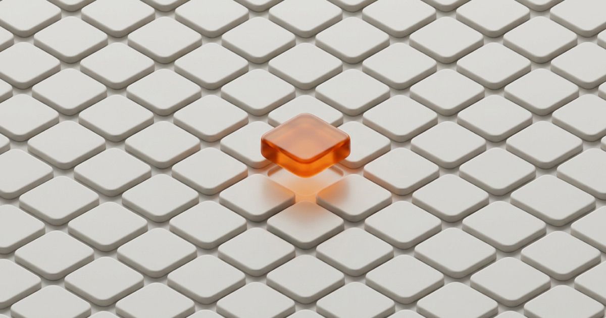 One orange tile stands out in a grid of white tiles, representing a single connected variant management workspace across product data