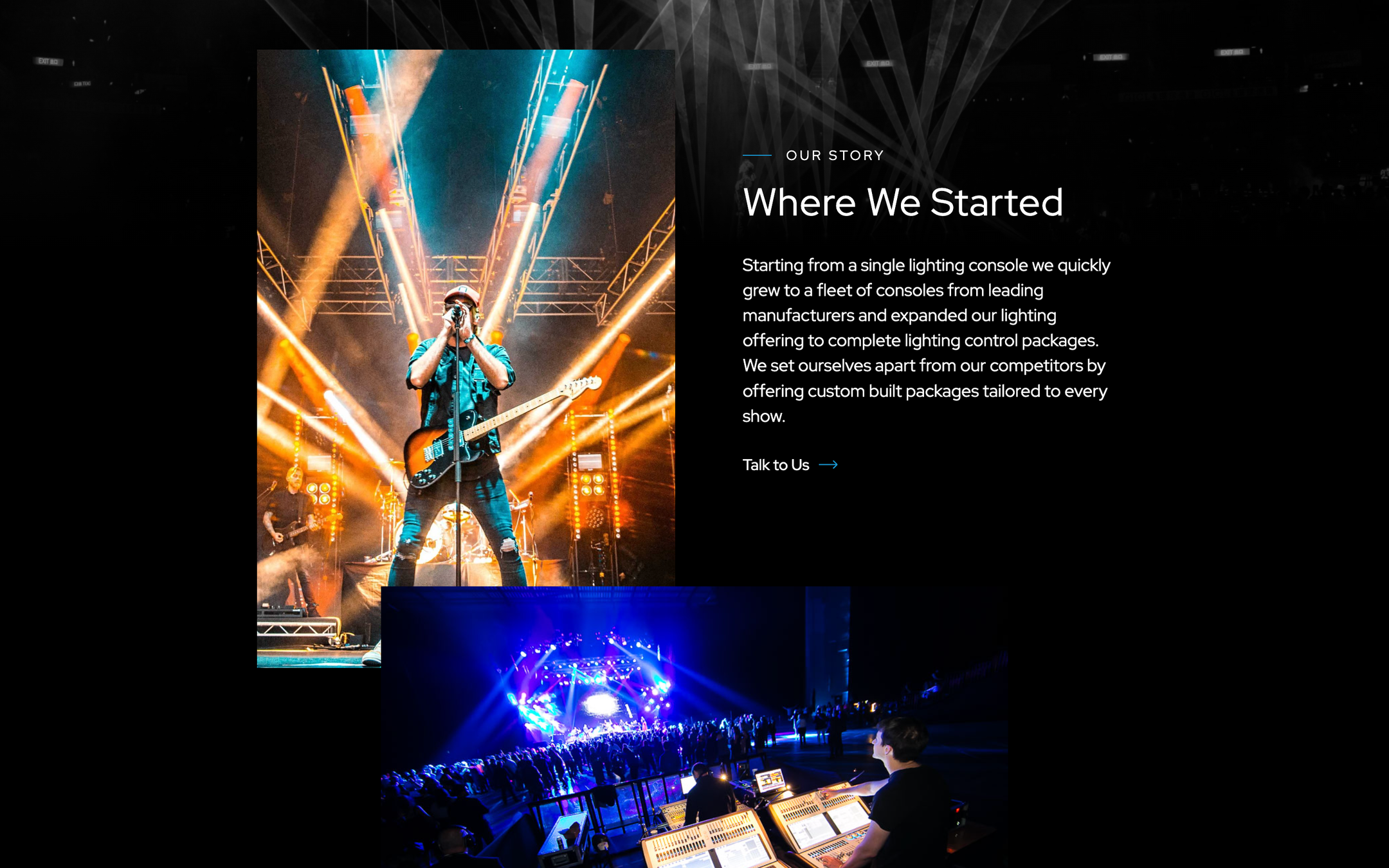 The 'Where We Started' section with live performance photography
