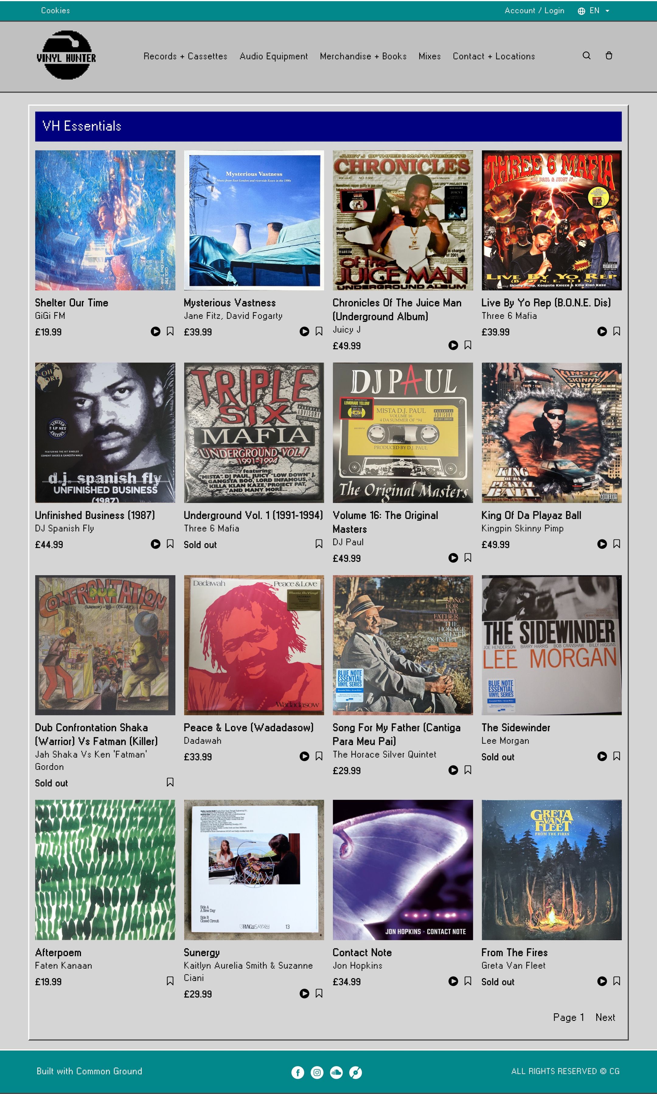 The VH Essentials collection, a long curated grid of staff-picked records