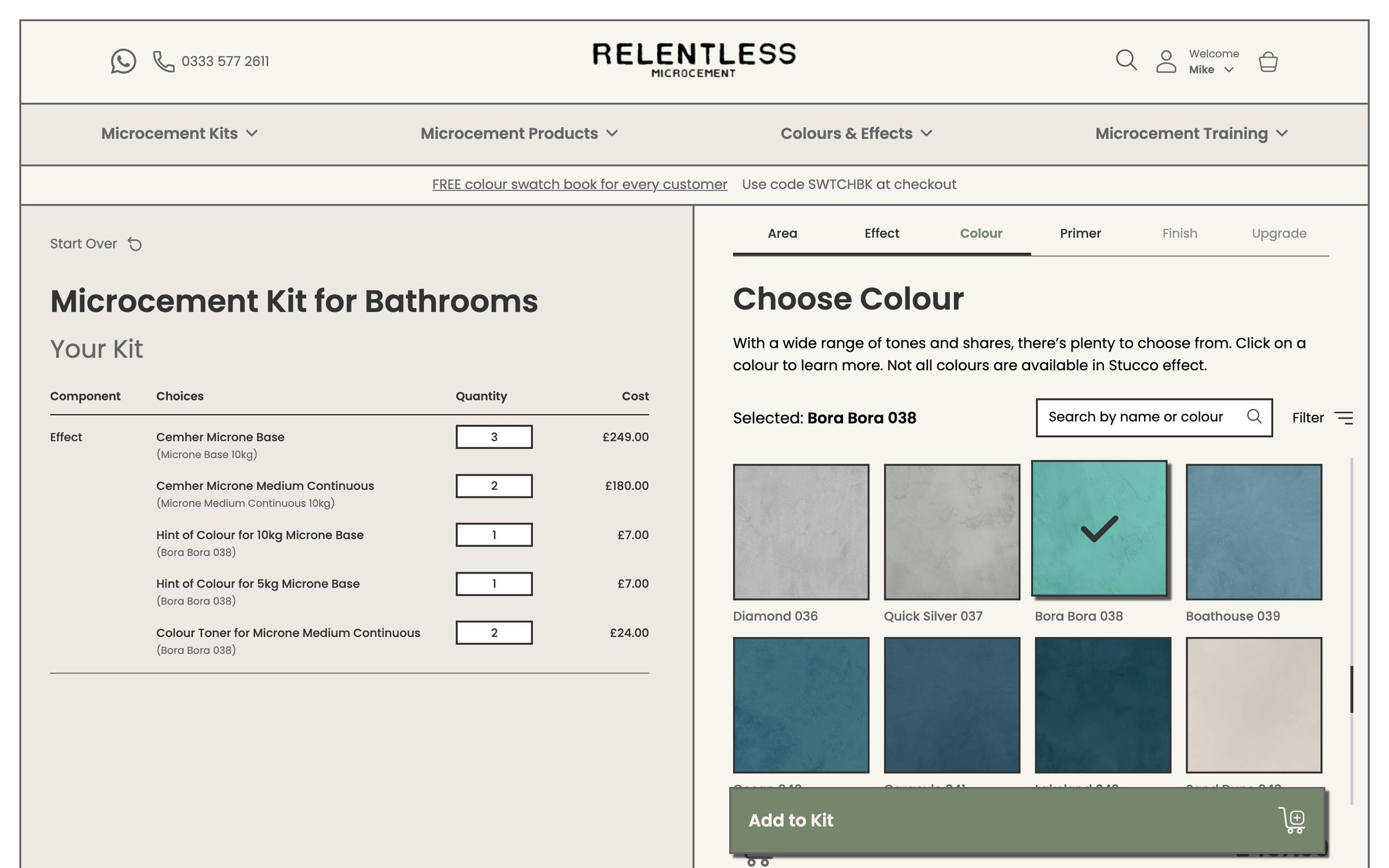The kit builder's Choose Colour step