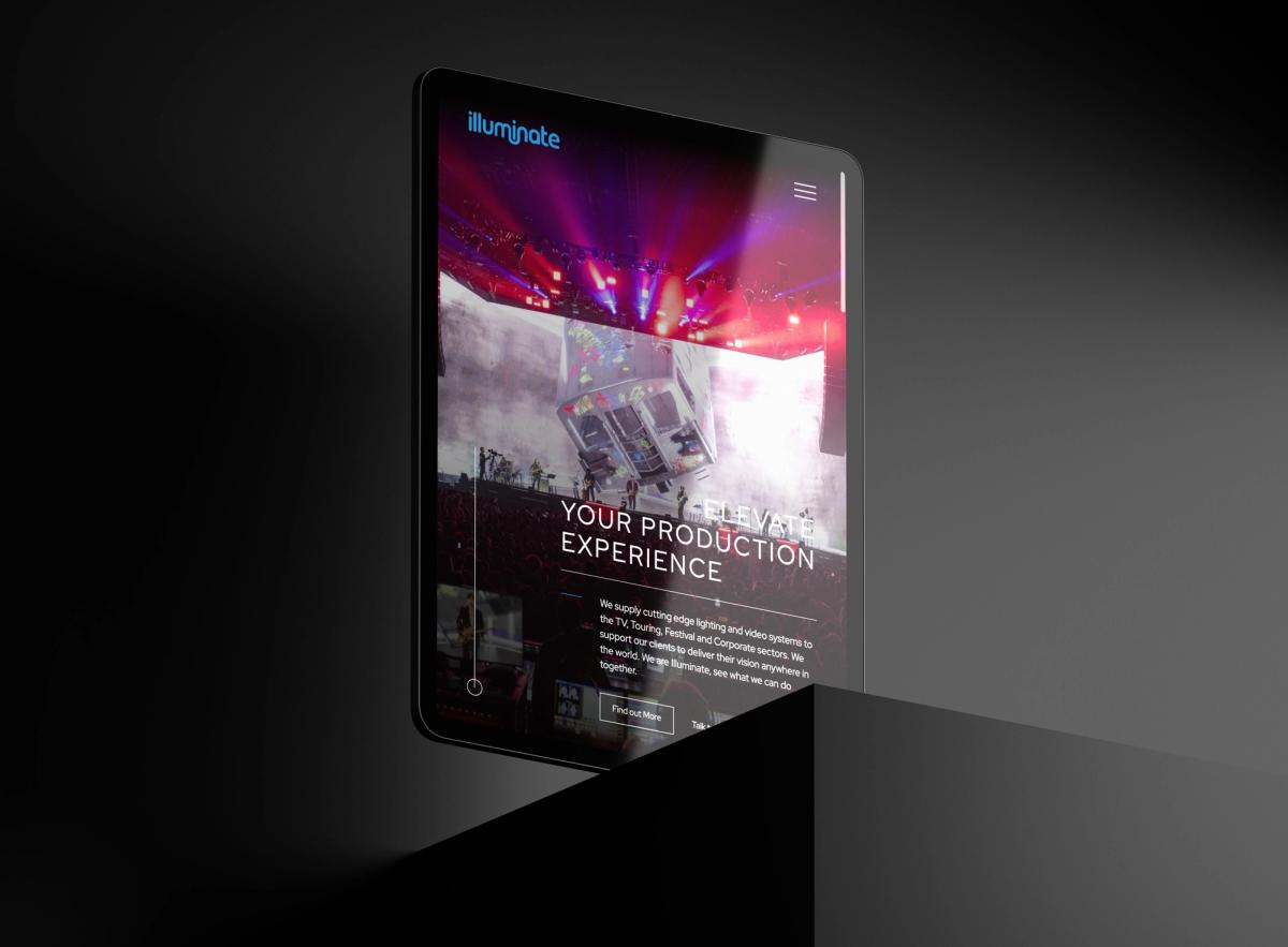 The Illuminate website on a phone, showing vivid live-event production imagery