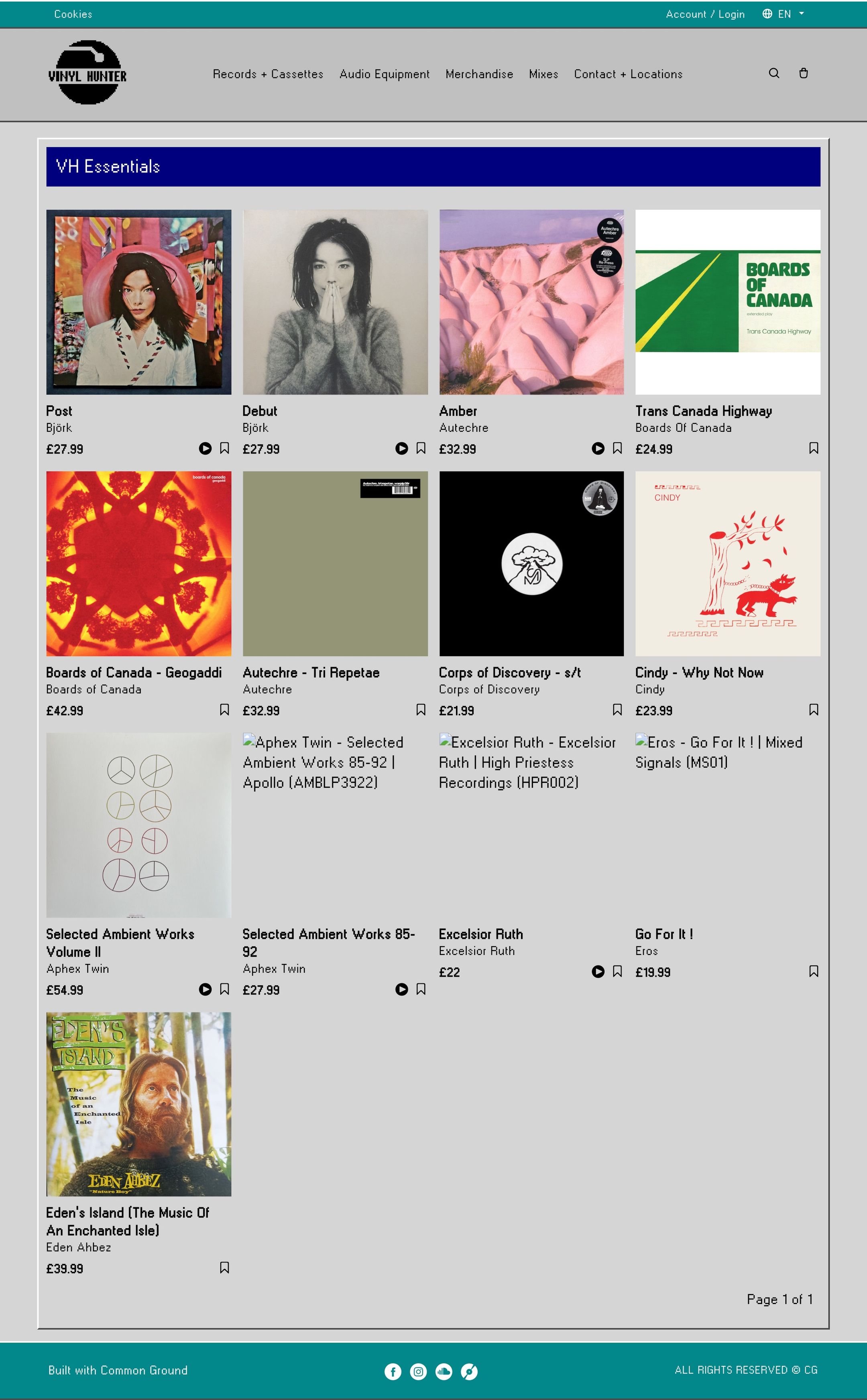 The VH Essentials collection, a long curated grid of staff-picked records
