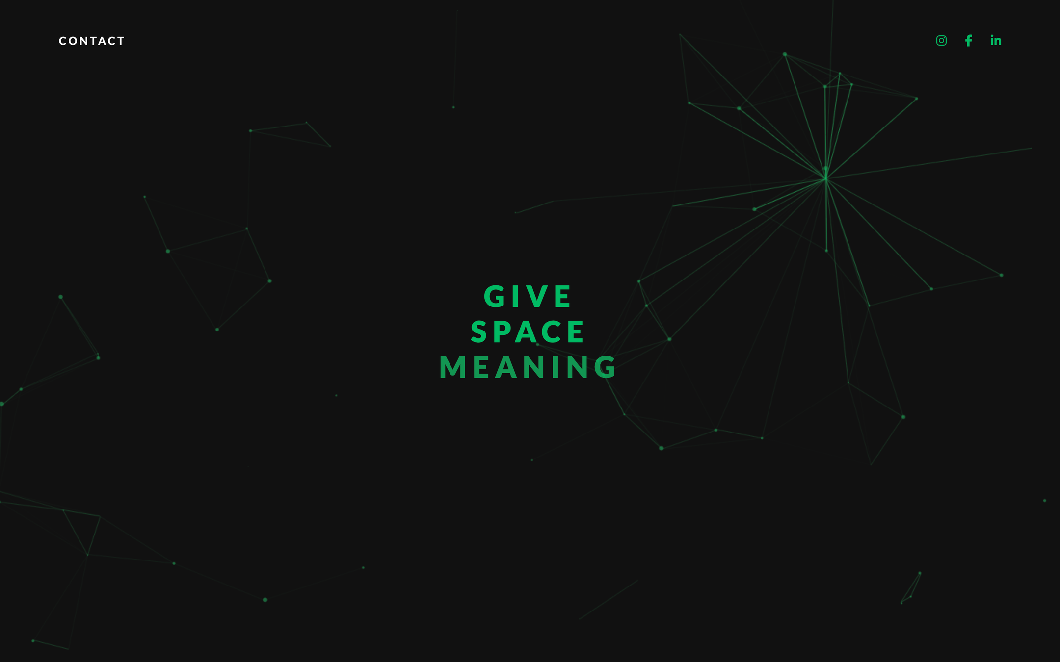 'Give Space Meaning' over an interactive green particle effect